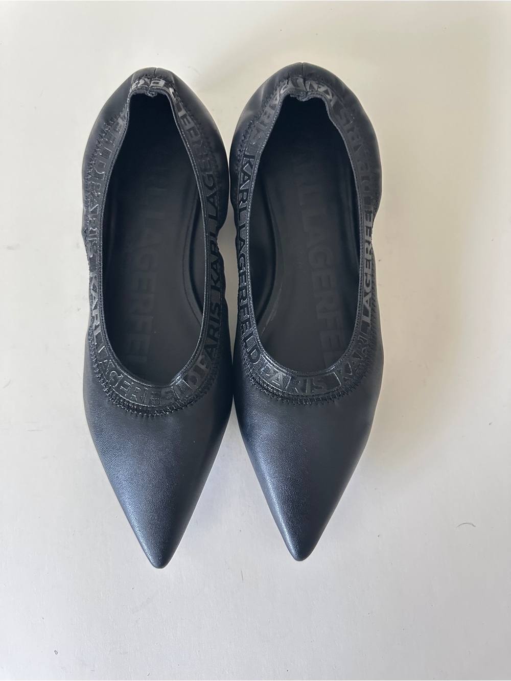 NEW KARL LAGERFELD Paris Vinette Black Pointed Toe Ballet Flats, Sz 7